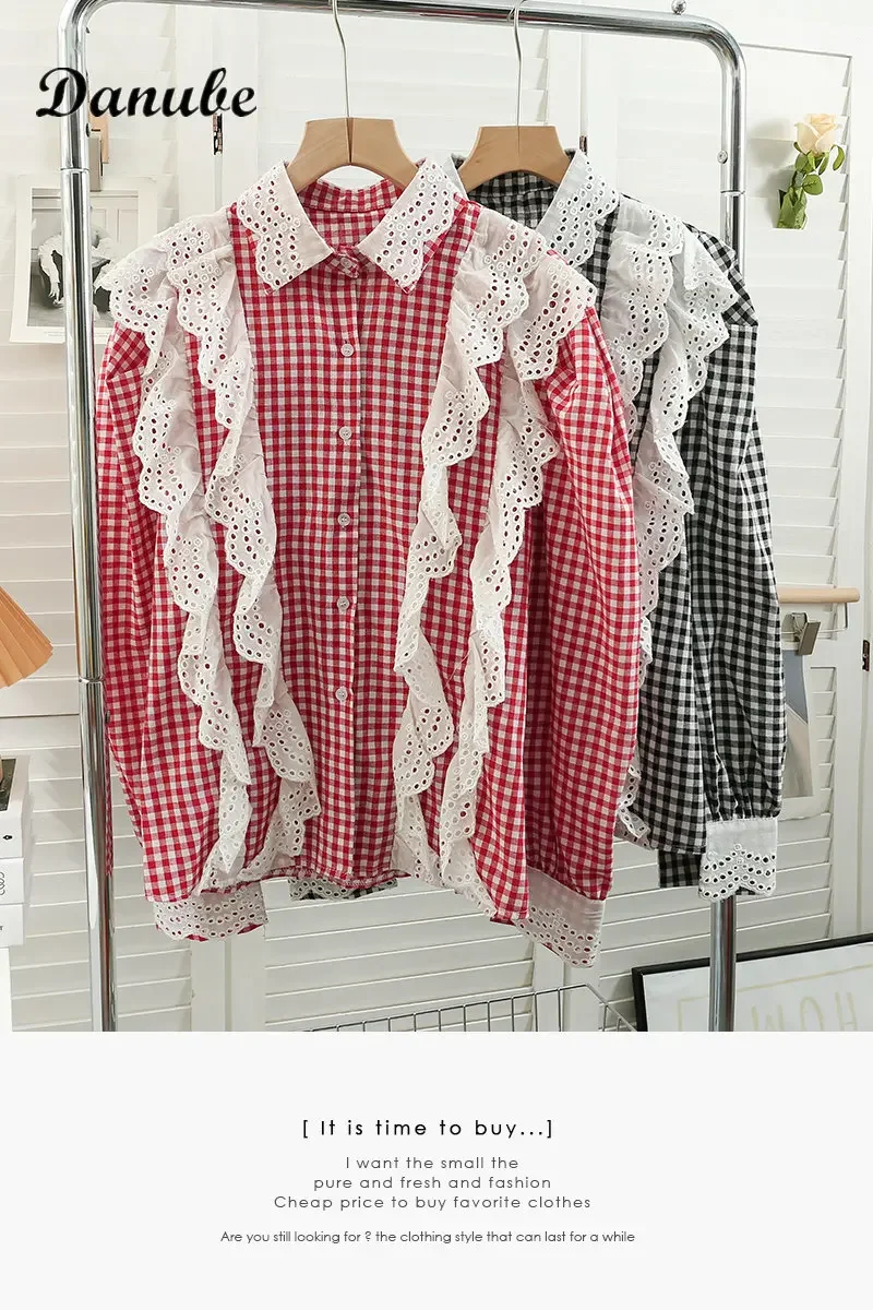 Винтажные кружевные блузки с оборками в стиле &quotЛолита&quot женские рубашки