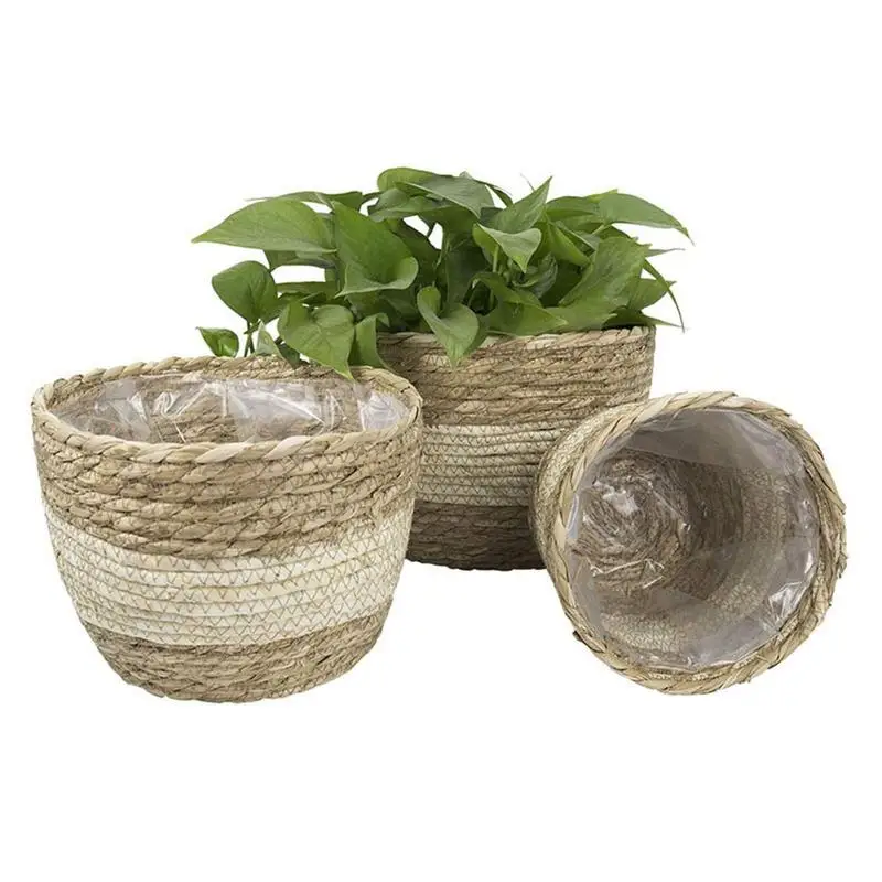 

PCS Handwoven Flower Pot Cover Durable Natural Flowerpot Planter Hanging Basket