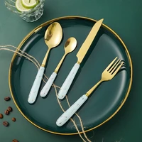24pcs ceramic handle cutlery set stainless steel dinnerware knives forks coffee spoons flatware set kitchen dinner tableware
