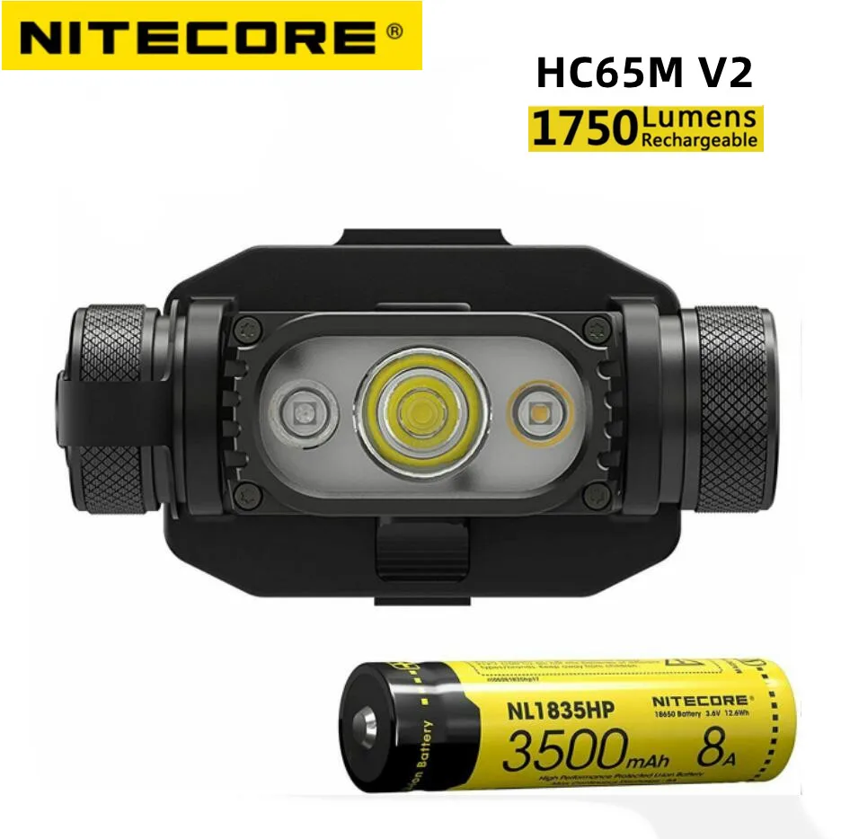 NITECORE HC65M V2 Headlamp Helmet USB-C Rechargeable1750 Lumens Light Utilizing Luminus SST-40-W LED with 18650 3500mAh Battery