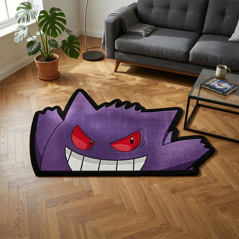 Фото Коврик Pokemon Gengar, милый фиолетовый коврик с изображением призрака, коврик нестандартной формы для спальни, игровой комнаты, противоскользящий, для домашнего декора №2