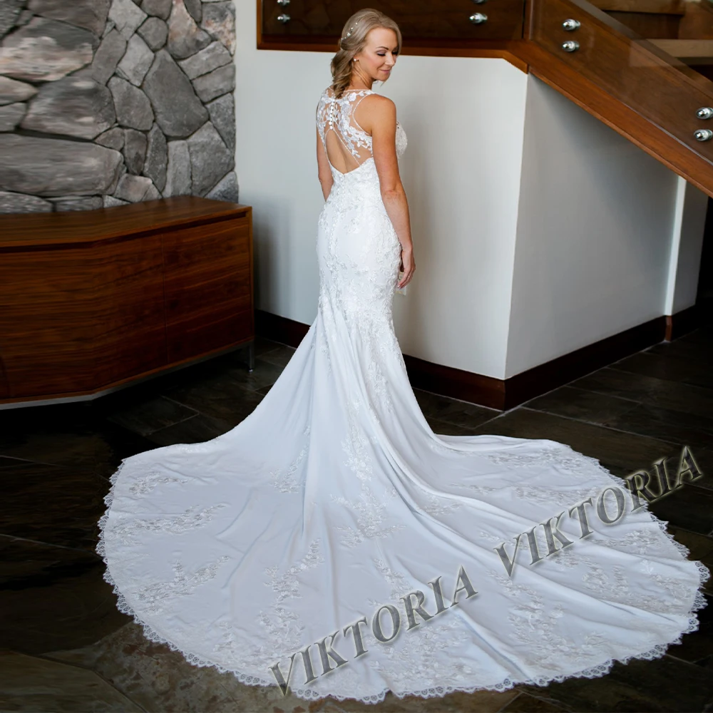 

Винтажное свадебное платье-Русалка VIKTORIA для невесты, с V-образным вырезом, без рукавов, 2024, женское платье, индивидуальная Настройка