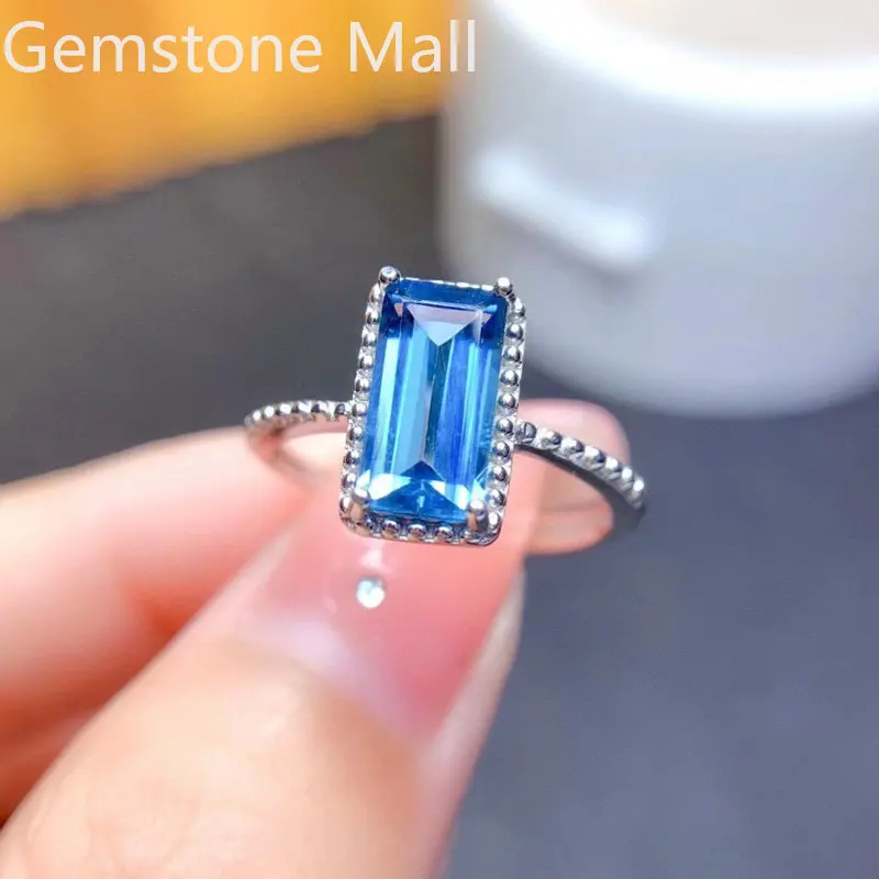 

Simple Design Silver Topaz Ring for Office Woman 5mm*10mm VVS Grade 1.2ct Natural London Blue Topaz Sterling Silver Ring