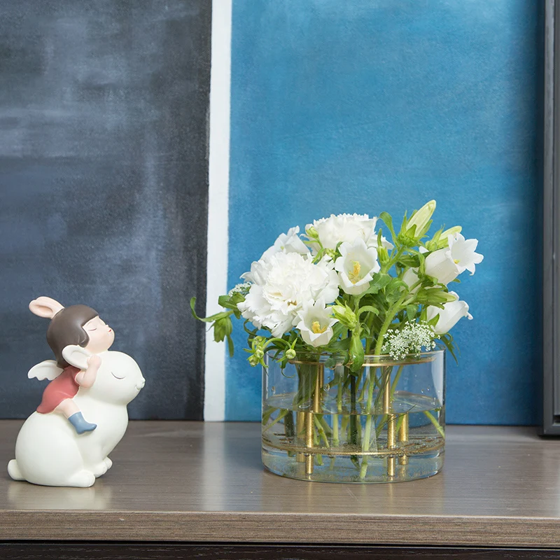 

Nordic Decorative Flowers Vase Design Transparent Wedding Living Room Gold Vase Glass Mini Round Floreros Ornament Decor OA50HP