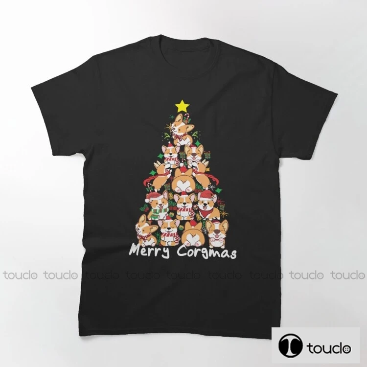 

New Merry Corgmas Christmas Corgis Corgis Christmas Tree Cotton Shirt Printed Tee Short Sleeves Casual T-Shirt For Men Tee Shirt