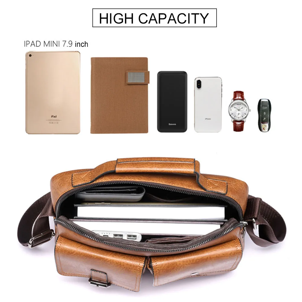 PU Leather Shoulder Bag Retro Men's Bag Leather Handbag Crossbody Bag Messenger Bag Stylish Briefcase Casual Satchel Handbag