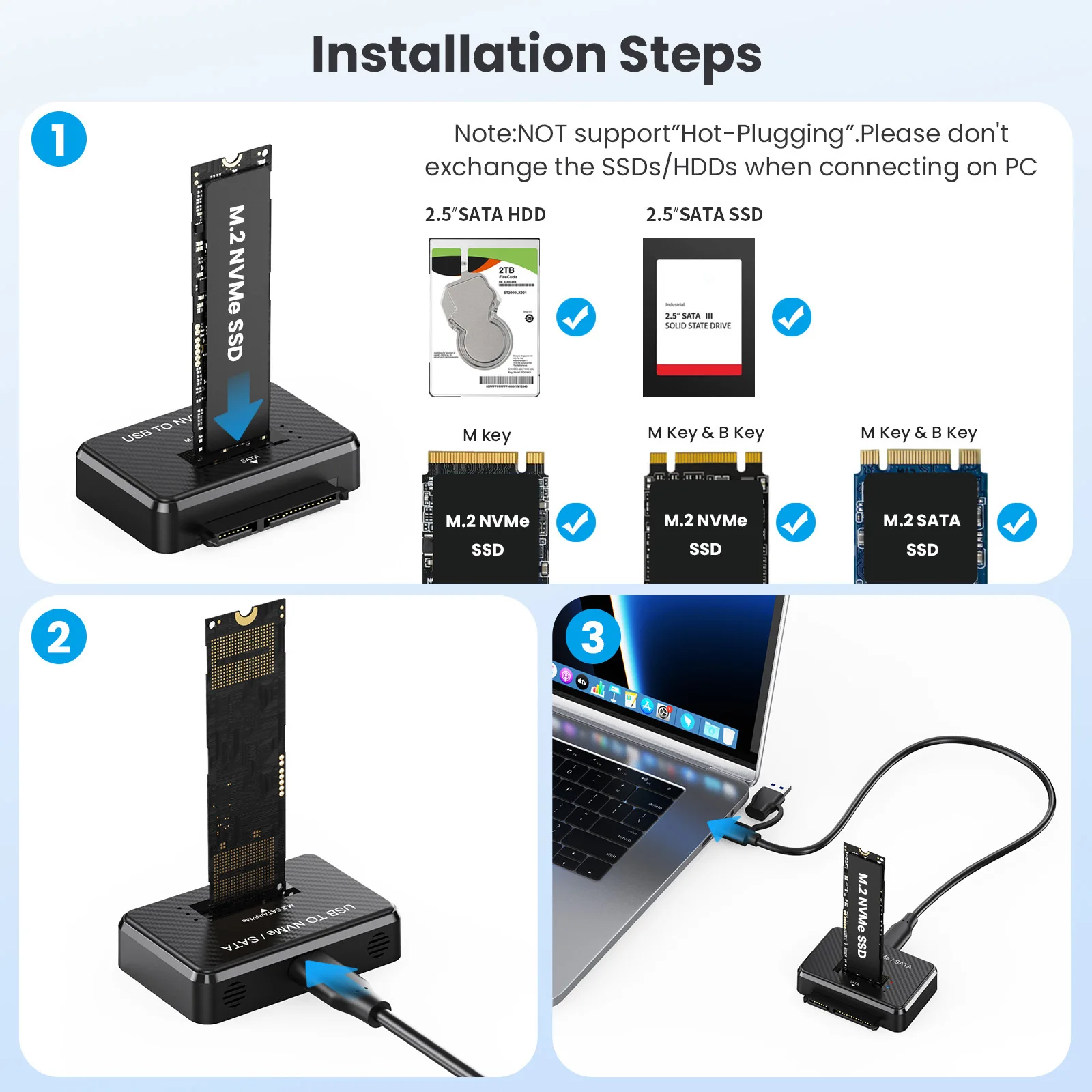 USB-M.2 NVMe SATA SSD-считывателькардридер M.2-USB C 3.1 Адаптер для чтениязаписи для M2 SSD M Key и B+M Key Жесткие диски (art.: 3920d44e4fd63) - 3920d44e4fd63