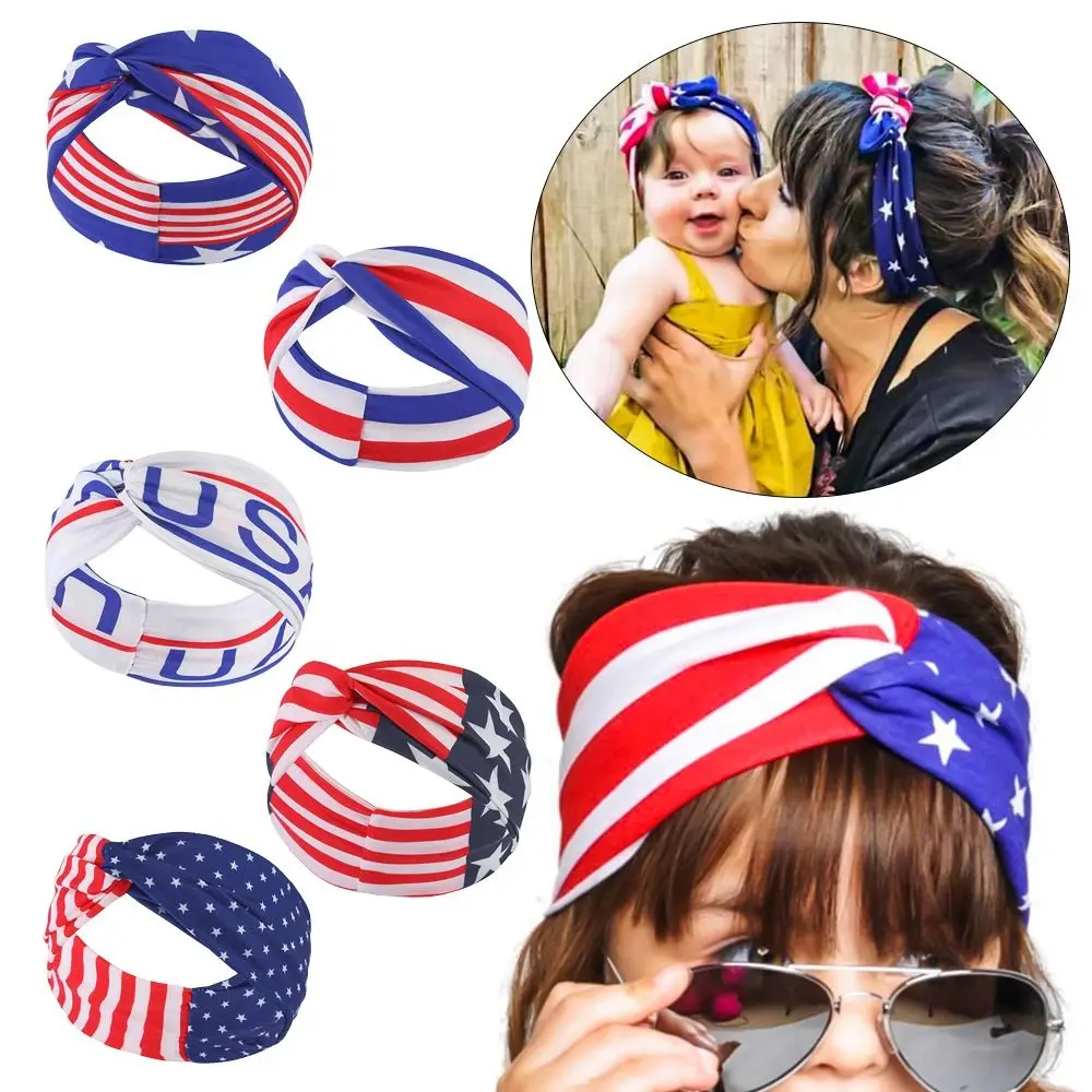 

Yoga Anti Sweating USA Flag Bow Creative Headwrap Cotton Turban Headbands Independence Day Hairband Sports Bandana
