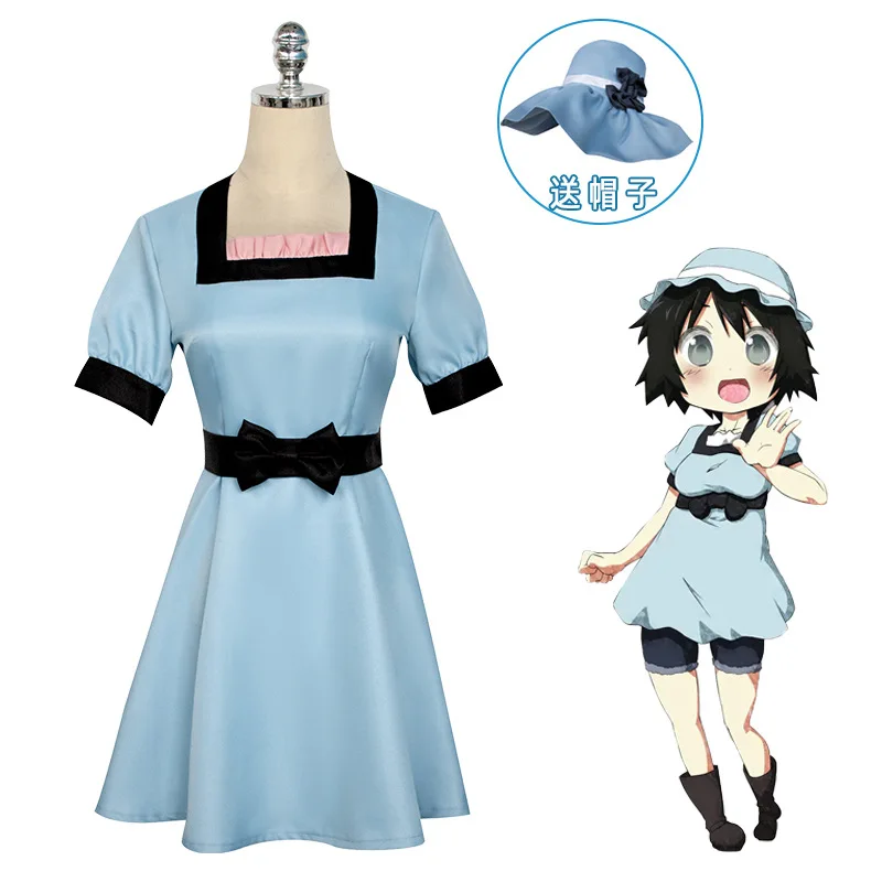 

Anime Steins Gate Shiina Mayuri Cosplay Costume Blue Dress with Hat Party Role Play Dresses Halloween Party Clothes