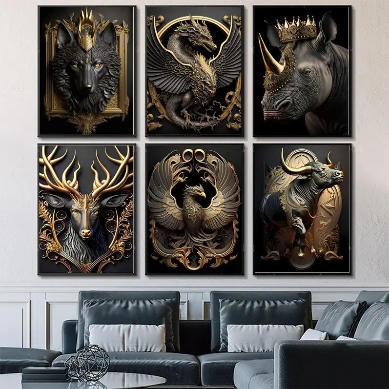 

Metal Sculpture Animal Whitepaper Poster Decoracion Painting Wall Art White Kraft Paper Posters Wall Stickers