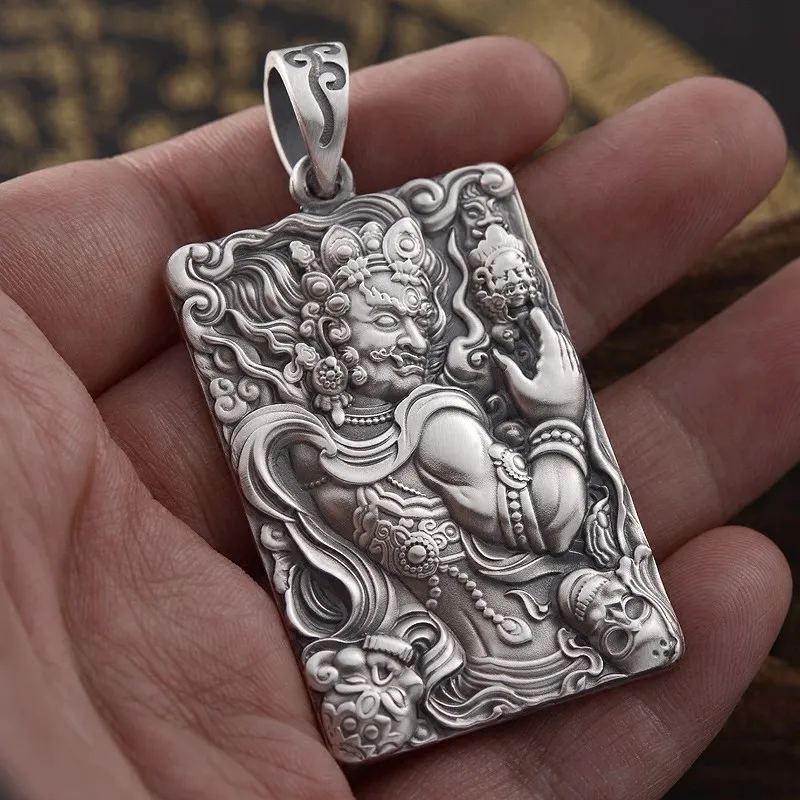 

Personality Acalanatha Buddha Pendant Men Jewelry Retro 925 Silver Chain Necklace Male Amult Neck Accessories For Boyfriend Gift