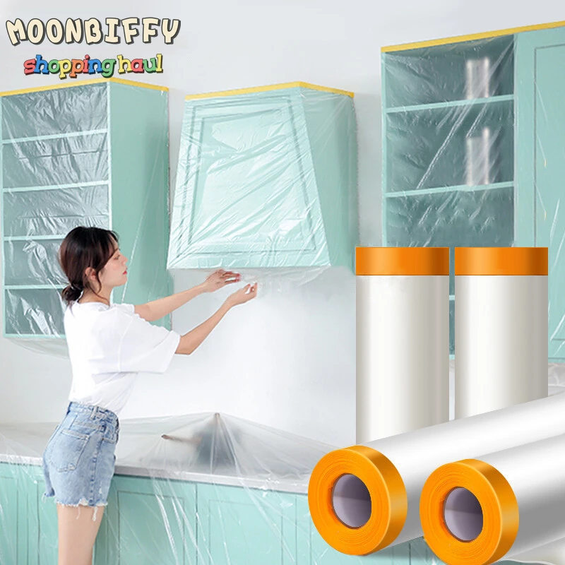 Disposable Furniture Dust Cover Dust Cloth Dust Film with Tape Plastic Dust Cover Household Bed Sofa Dust Cover Desk Shield