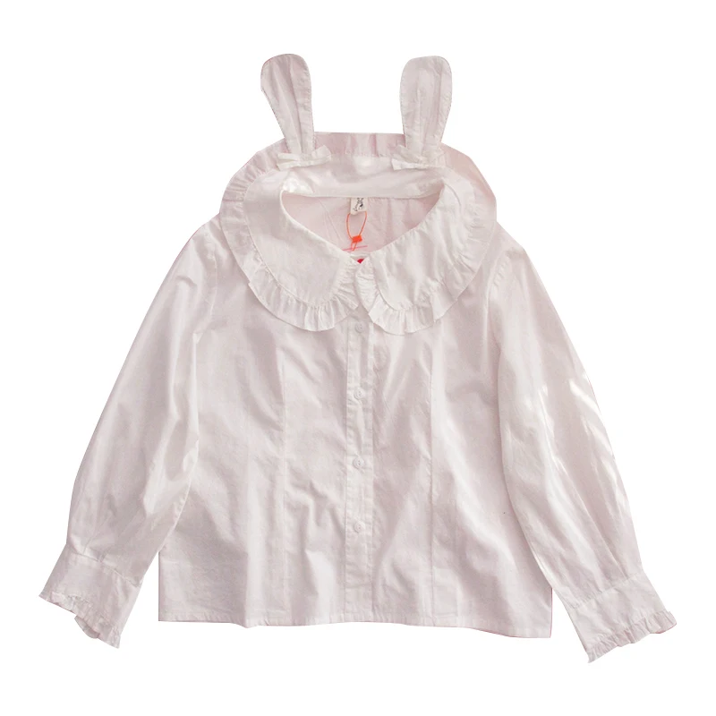 

Japanese Spring Autumn Women White Lolita Blouse Peter Pan Collar Sweet Loose Blusas Cute Kawaii Bunny Preppy Style Girl Shirt