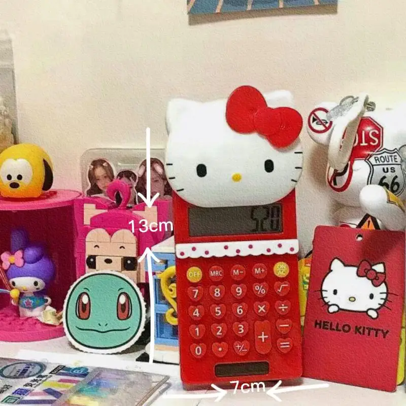 

Kawaii Sanrio Hello Kitty Cartoon Push Cover Calculator Cute Girly Kt Flip Computer Silent Calculator Student Calculator