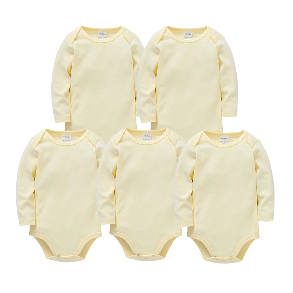 

Kavkas 3 5 Pcs/set Baby Plain Clothes Cotton 3M 6M 9M 12M Girls Boys Bodysuit Long Sleeve Autumn Toddler Clothing