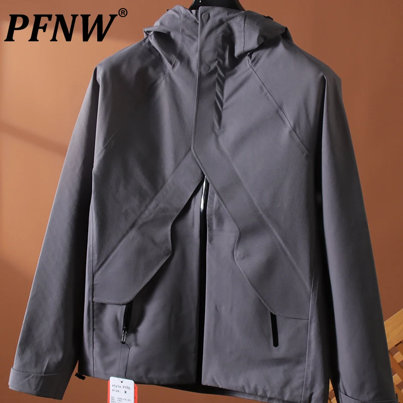 

PFNW Spring Autumn Men's Hooded Windproof Jackets Fashion Rain Proof Darkwear Handsome Coat Causal Safari Style Techwear 28A0030
