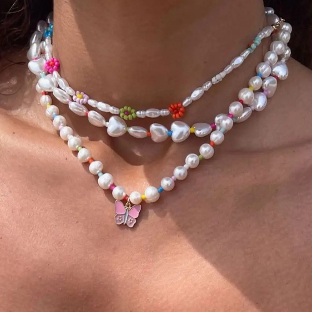 

Женское Ожерелье-чокер с жемчужинами, ожерелье с разноцветными цветами и бусинами в Корейском стиле, 2022