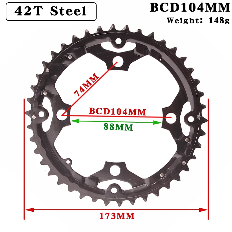 Горный велосипед велосипеда Цепь Цепь Ползунок Шестерня Сталь 22Т 24Т 32Т 42Т 44Т Велоспорт Ультралегкий Шатун Цепная колесо Аксессуары.
