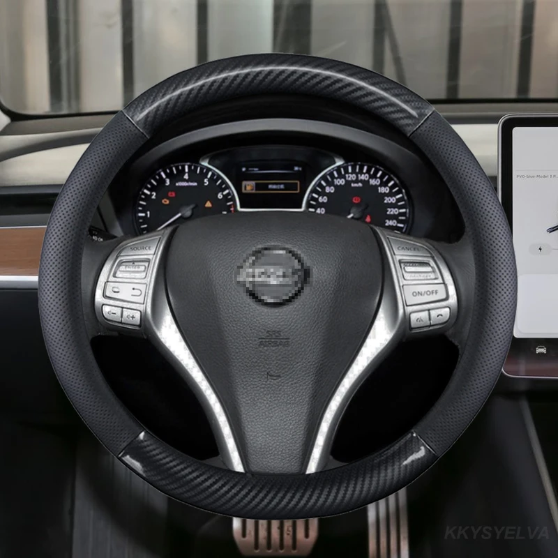 

Чехол на руль автомобиля 38 см, кожаный чехол для Nissan Juke Kicks Rogue Sport Qashqai X-Trail Murano Xterra Pathfinder Armada Quest