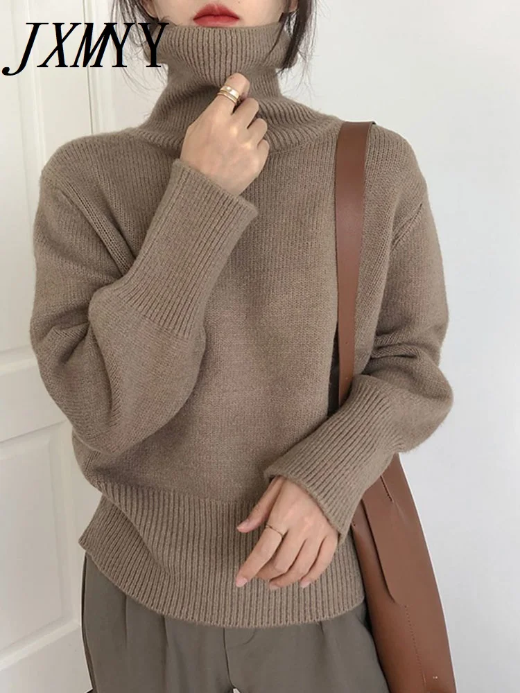 

JXMYY Turtleneck Sweater Pullover Loose Long-Sleeved Lazy Wind Short Top Autumn And Winter New All-Match Knitted Sweater Women
