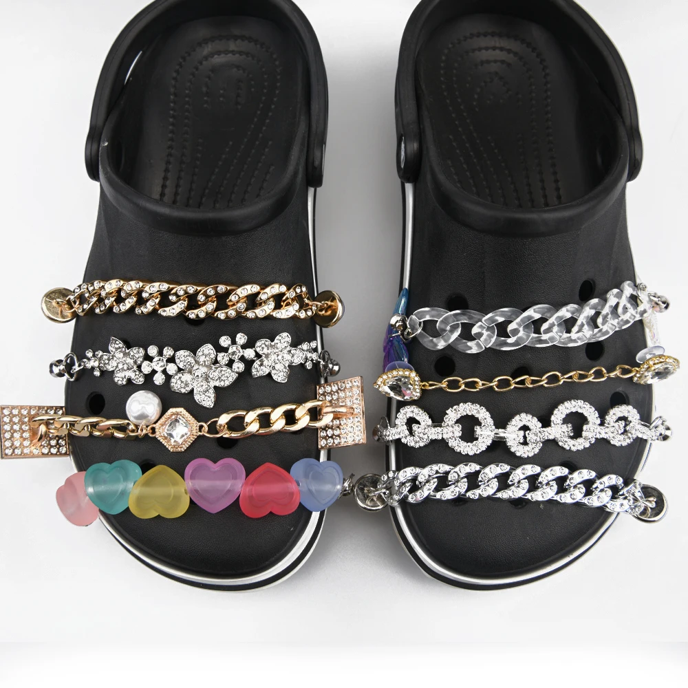 Bling Metal Croc Shoe Charms Women Butterfly Queen Crown Shoe Decorations Girl Flower Rhinestone Chains Wristband Accessories