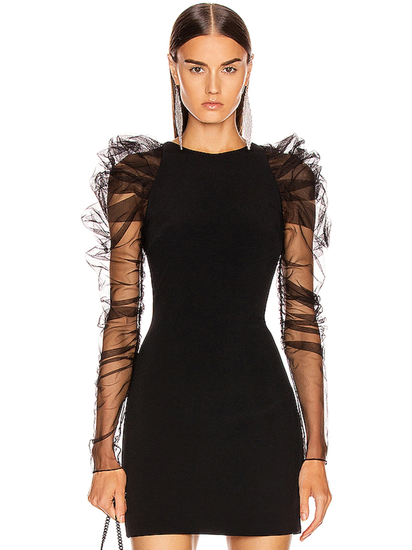 

Женское кружевное платье Adyce, черное облегающее Клубное платье с Бандажное платье с длинным рукавом, весна-вечернее платье в стиле знаменит...