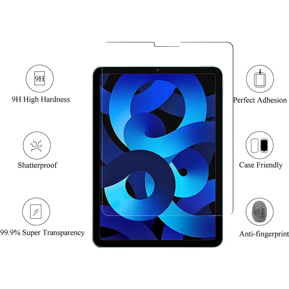 (2 упаковки) Закаленное стекло для Apple iPad Air 4 5 10,9 2020 2022 4-го 5-го поколения Защитная пленка для экрана планшета против царапин