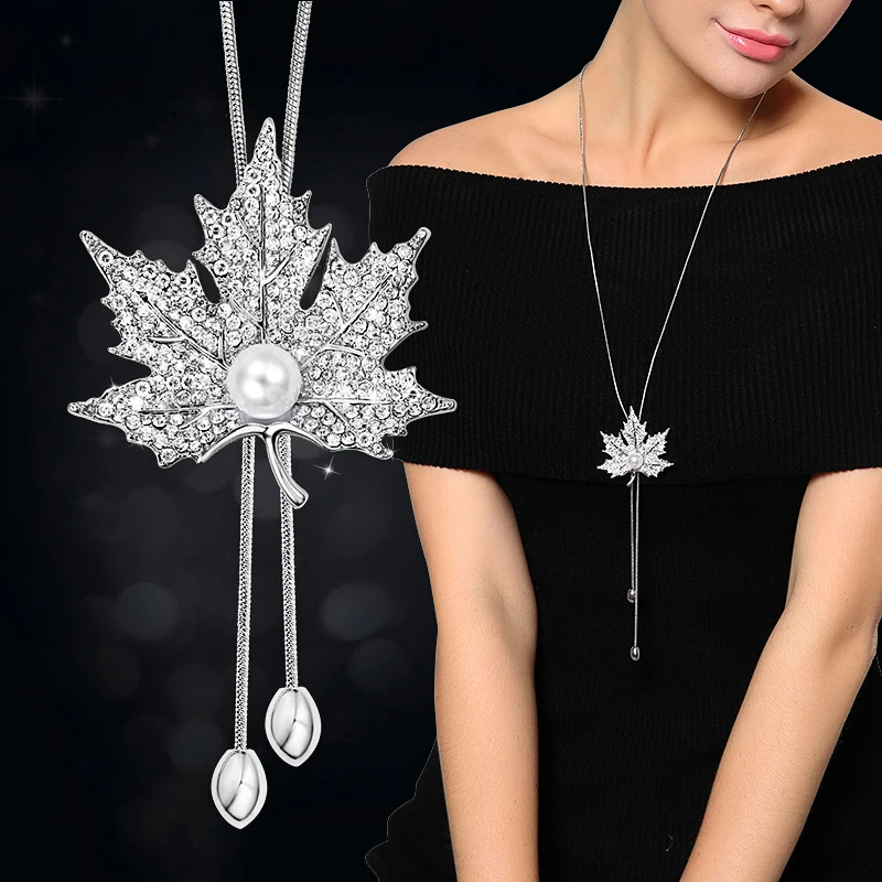 

SINLEERY Fashion Long Necklace For Women Snowflake Flower Pearl Cubic Zirconia Necklace Sweater Chain jewelry 2022 ZD1 SSK