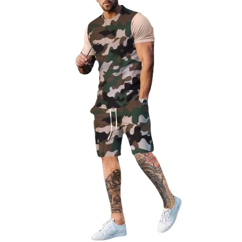 2023 Men's Camouflage Summer Short Sleeved Shorts Set Men's Sports and Leisure Set Men Clothes Tesla Trapstar Ropa Ropa Hombre