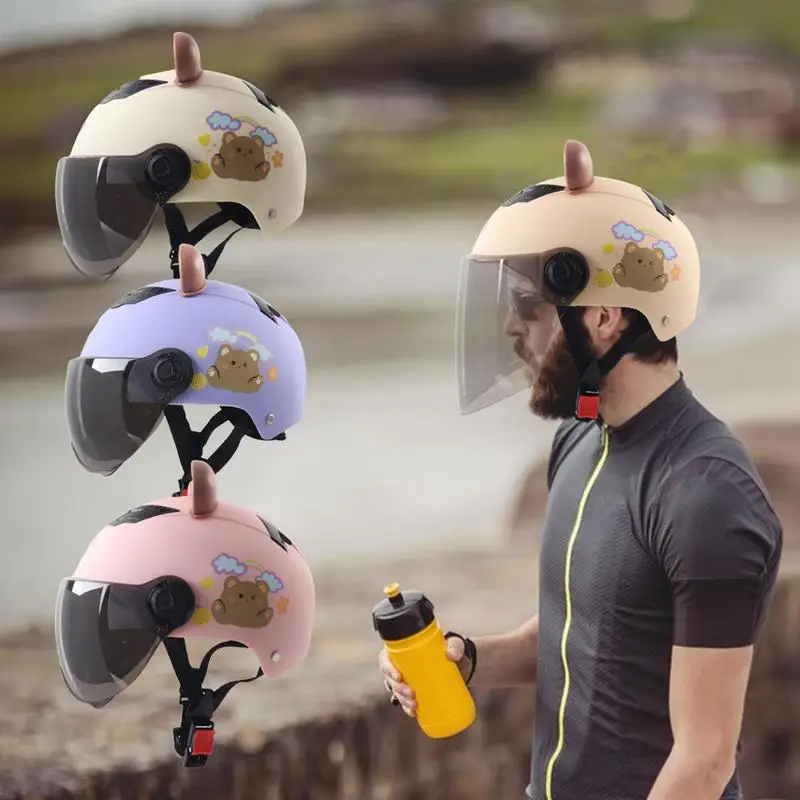 

Мотоциклетные шлемы Cute Bear, летние дышащие, защита от солнца, для мужчин и женщин, шлемы для электровелосипеда, для горного и дорожного велосипеда, на половину лица