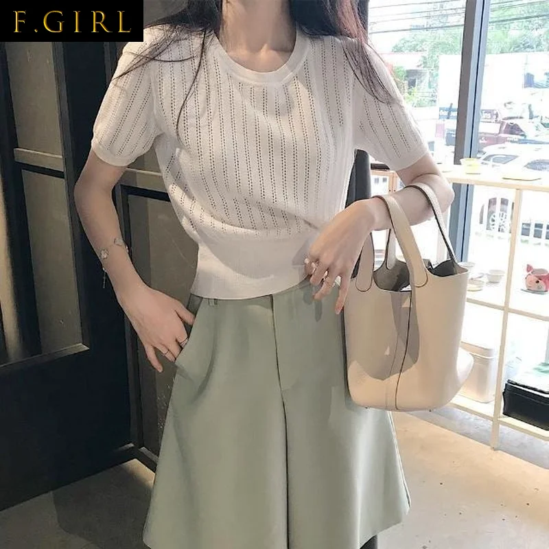 

T-Shirts Women 5 Colors Hollow Out Slim Sexy Ladies Tops Summer Hot Elegant All-match Fashion Simple Harajuku Sweet Girls Chic