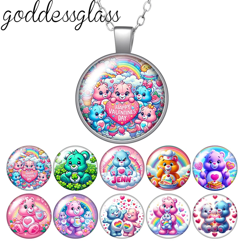 Фото MINISO Care медведи Рождественская елка Good Luck Share Grumpy Round Photo Стеклянный кабошон посеребренный кулон ожерелье ювелирные изделия подарок №1