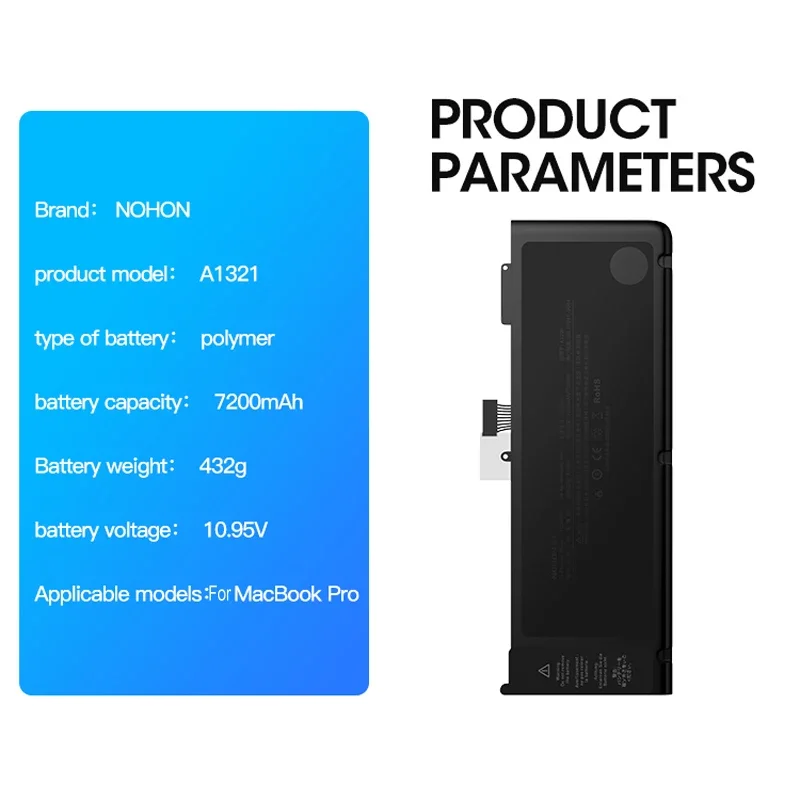 Аккумулятор для ноутбука NOHON A1321 MacBook Pro 15 дюймов A1382 A1286 2009-2010 начало 2013 года MC721 MC723