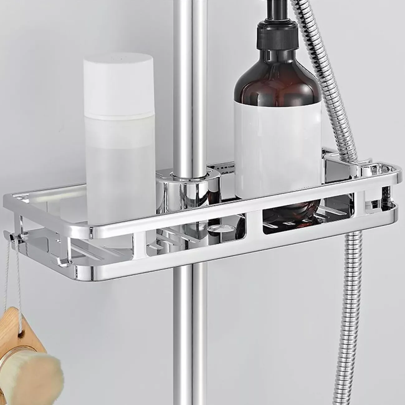 

Tray Shower Shelves Drain Racks No Drilling Lifting Rod Removable Stand Shower Shelf Soap Holder Storage Rack Tray