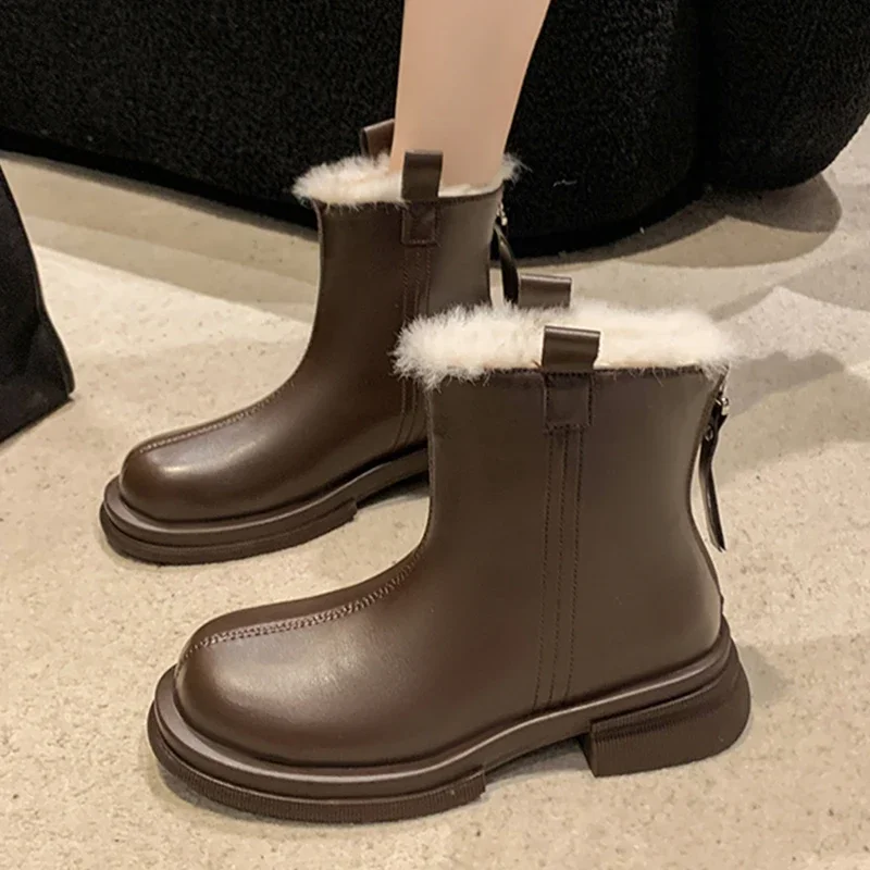 

Ankle Women Winter Warm Chelsea Boots Flats Platform Fur Casual New Shoes Pu Leather Designer 2024 Women Fad Short Plush Botas