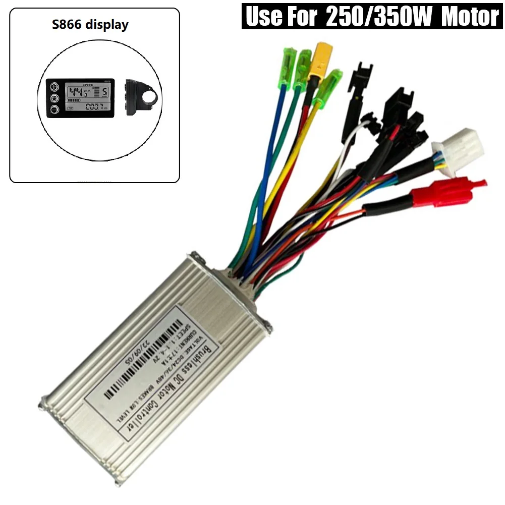 

24-48V 17A 250/350W Sine Wave Controller+S866 Display 6 Pins UART No.2 Protocol Controller For Electric Scooter Ebike