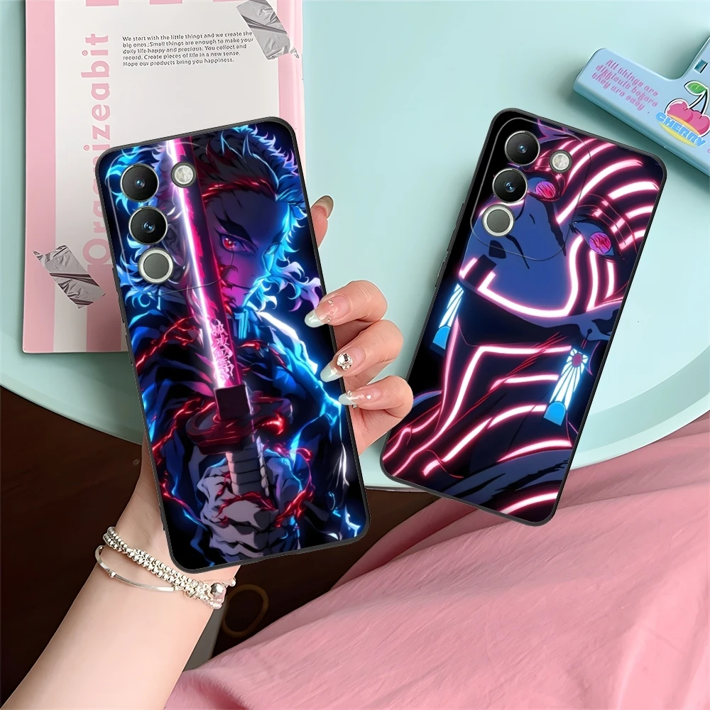 Demon Slayer Colored Neon Cell Phone Case for VIVO Y95 Y93 Y31 Y20 V19 V17 V15 Pro X60 NEX Black Soft Cover Shell