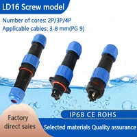 ld16 ip68 waterproof connector socket plug back nut docking flange 2 pin 3 pin 4 pin screw crimping without welding connector