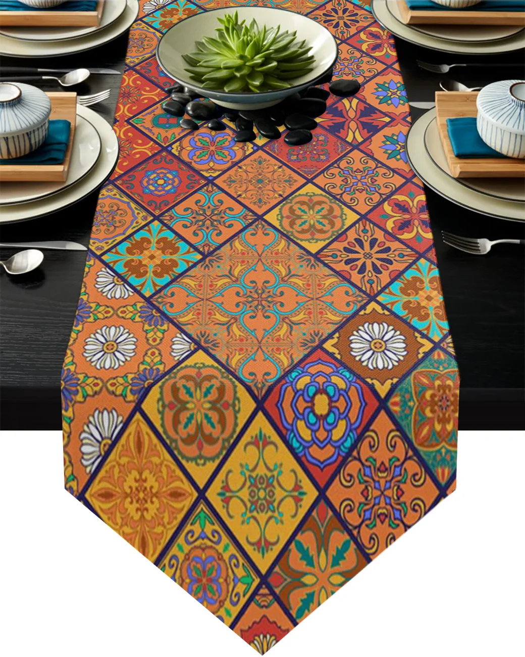 

Orange Multigrid Morocco Modern Table Runner Wedding Party Table Decoration Centers Of Dining Table Tablecloth