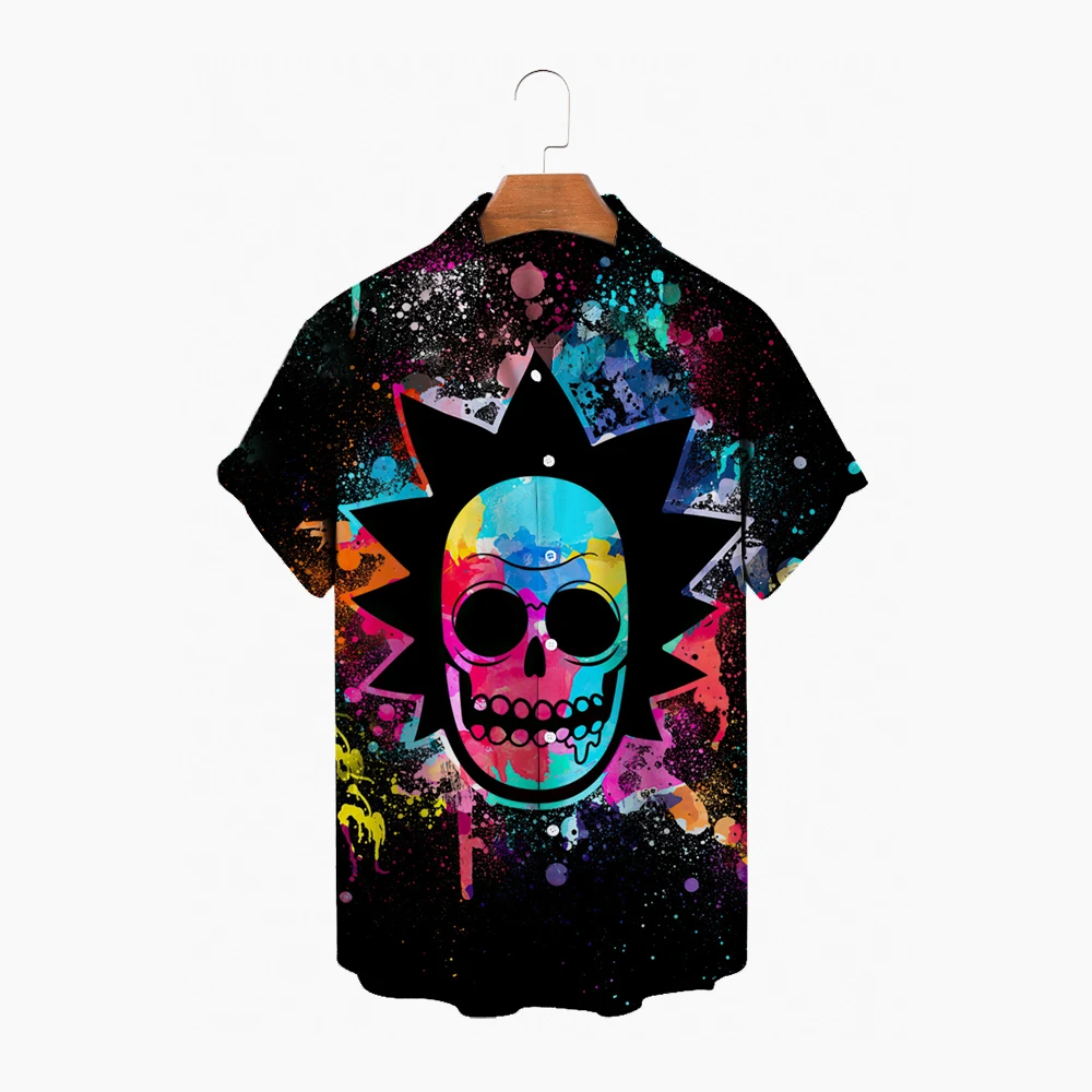 

JXGXSX Men's Color Skull Short Sleeve Loose Button Hawaiian Casual Shirt Beach Top Plus Size Printed Shirt 2022 Summer Shirt Men