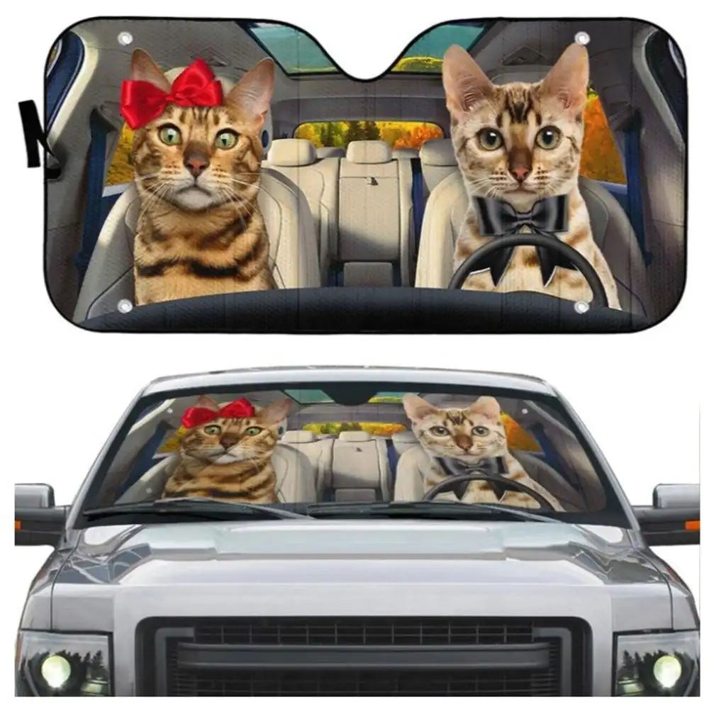 

INSTANTARTS Bengal Cat Couple Car Auto Sun Shades Windshield Auto Interior Accessories Foldable UV Protect Front Window Sunshade