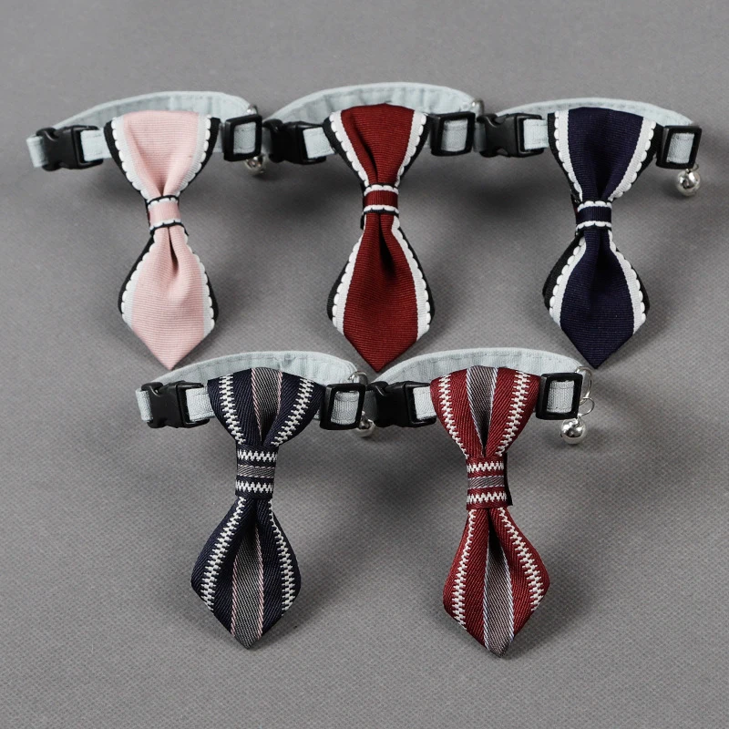 

Pet dog Cat Collars & Leads Adjustable Soft Oxford Puppy Collars Pet Collars with Bells Gentleman Tie Necklace Collar