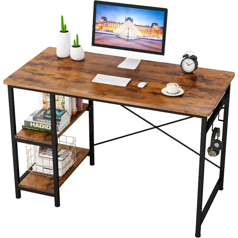 

Engriy Writing Computer Desk 47", Home Office Study Desk with 2 Storage Shelves on Left or Right Side, Industrial