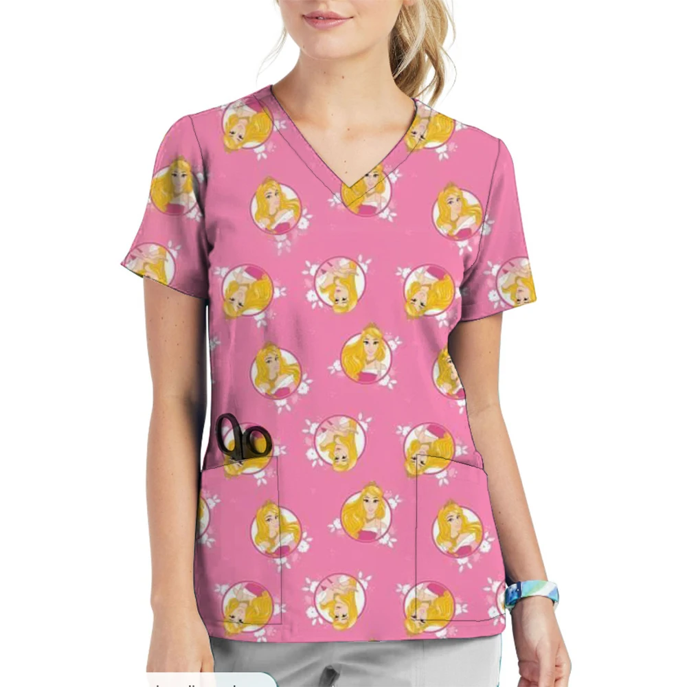 Униформа медсестры Disney с принтом принцессы хирургический халат V-образным