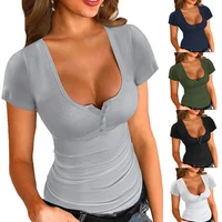 2022 summer fashion new womens clothing solid color casual t shirt sexy tight short sleeved top woman clothing