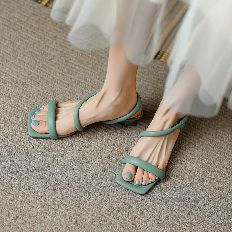 

Chunky Heel Sandals Women Sandals with Open Toe Middle Women Summer Square Toe Stilettos Low-top Mid-heel 2022 New Heels Women