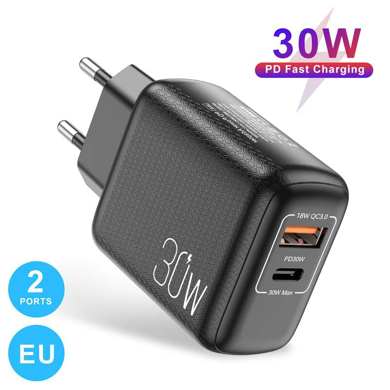 

30W USB PD Dual Port Charger EU US UK Charge Plug QC 3.0 Mobile Phone Wall Charger For iPhone 13 12 Pro Max Xiaomi 11 Huawei P40