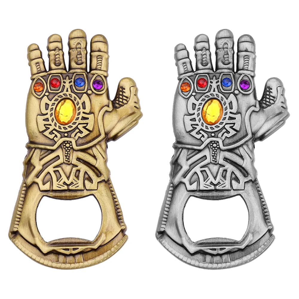 

Thanos Infinity Gauntlet Bottle Opener Keychains Marvel Avengers Keyrings Super Villains Weapon Metal Keychains Backpack Pendant