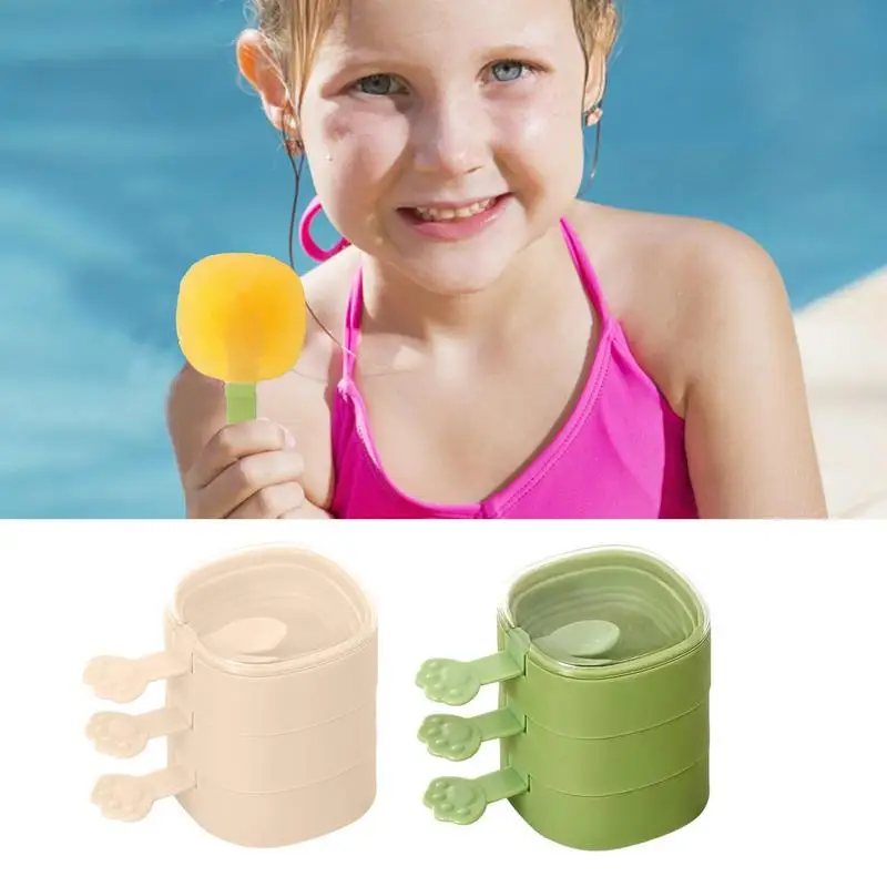 

Ice Pop Molds Portable Maker Easy Release Ice Cream Molds Reusable 3 Compartments Popsicle Making Tool Home Kitchen Gadgets