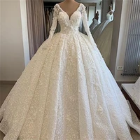 customise puff wedding dresses lace applique v neck bridal gowns long sleeves 2022 spring vestido de novia